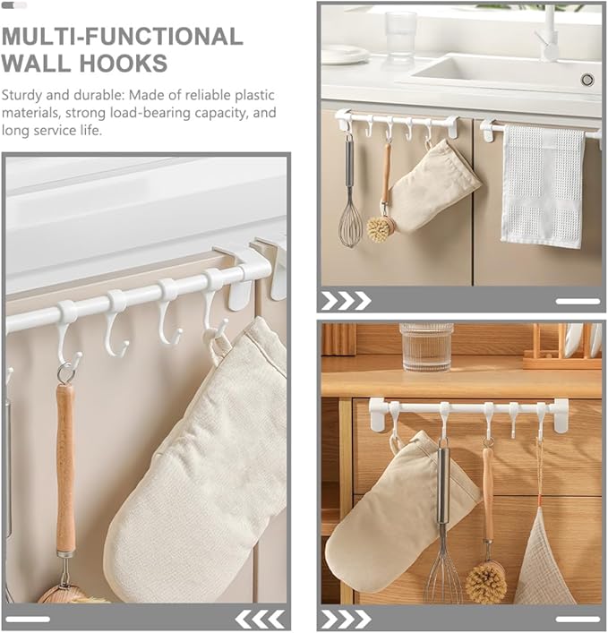 SUPVOX Kitchen Utensil Hooks 5pcs Under Cabinet Storage Rack White Plastic No-Drill Multi-Functional Hanging Organizer for Kitchen Cabinet
