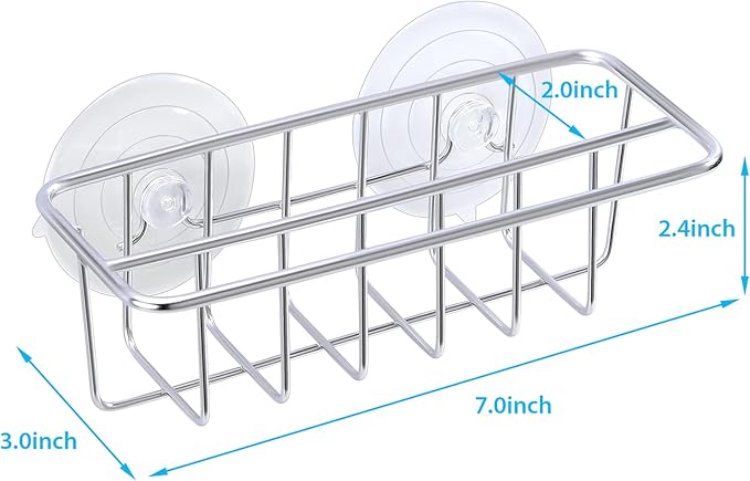 TESOT Sink Caddy Sponge Holder for Kitchen Sink Dish Cloth Hanger 2 Suspension Options(Suction Cups and Adhesive Hook), SUS304 Stainless Steel, Silver