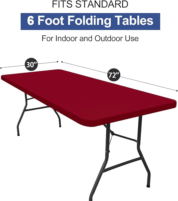 homing Rectangle Table Cloth Cover, Waterproof Polyester Elastic Fitted Tablecloth, Fits for 6 Foot Folding Tables, Washable Table Protector for Picnic, Camping, Outdoor (Wine Red, 30" x 72")