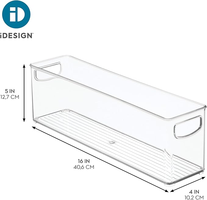 InterDesign iDesign Plastic Stackable Pantry Bin - Storage Bin with Handles for Cabinets or Fridge - Set of 2 - Clear