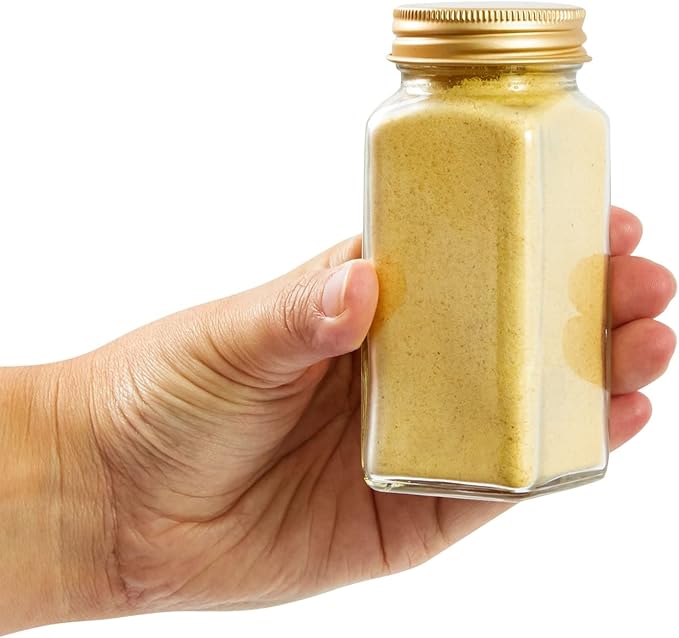 Talented Kitchen 24-Pack Glass Spice Jars - 4 Oz Square Bottles & Gold Metal Caps - Refillable Shaker & Pour Lids, 284 Preprinted Stickers - Seasoning Organizer for White & Gold Kitchen Organization