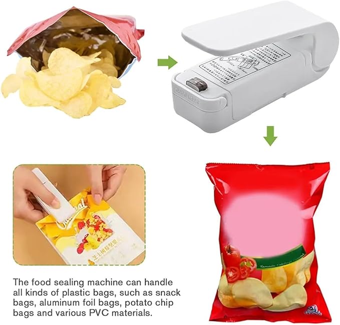 Sealing Machine, 10pcs Mini Heat Bag Packaging Sealer Portable Plastic Bag Clip Sealing Machine Food Storage Seal Snack Sealing Kitchen Gadgets(White)