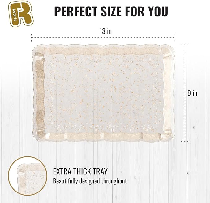 6 Pack Gold Glitter Plastic Serving Trays for Party, 9 x 13 Inch - Heavy Duty Plastic Gold Trays for Food - Rectangular Party Serving Platters