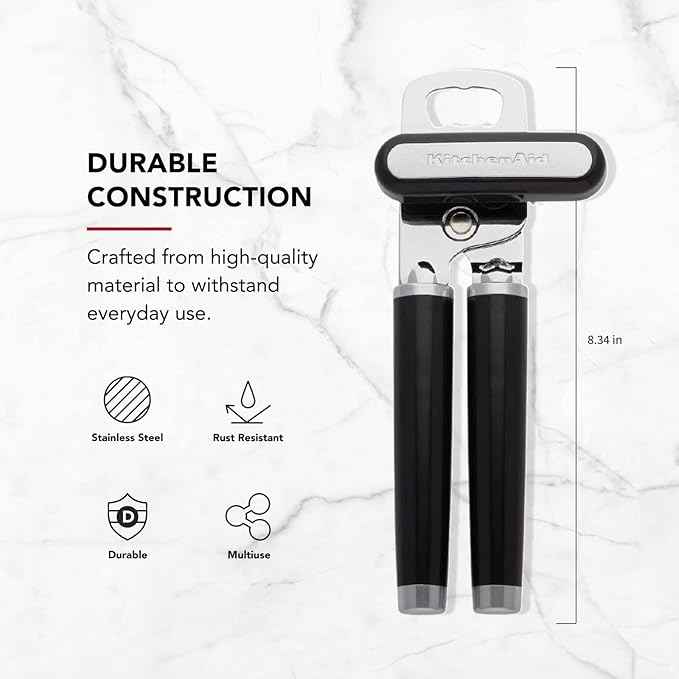 KitchenAid Classic Multifunction Can Opener and Bottle Opener Easy to Use,Razor Sharp Stainless Steel Cutting Wheel,Soft Ergonomic Handles,Black,(Pack of 12)