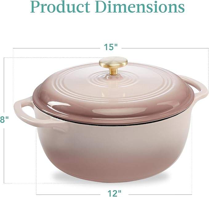 Best Choice Products 7.5 Quart Enamel Cast-Iron Round Dutch Oven, Family Style Heavy-Duty Pre-Seasoned Cookware for Home, Kitchen, Dining Room, Oven Safe w/Lid, Dual Handles - Mushroom Beige