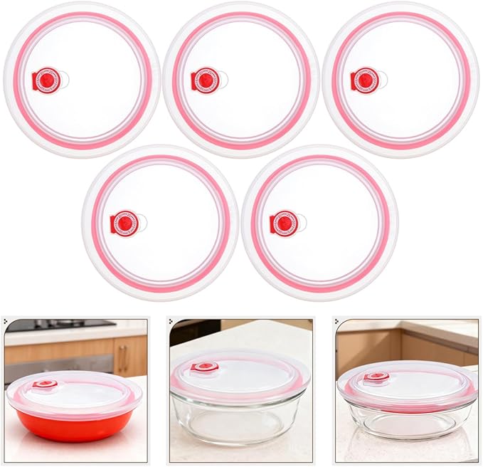ibasenice 5PCS Silicone Glass Bowl Lid - 5inch Vented Food Storage Bowl Covers - Microwave Safe Replacement Lid for Ceramic Glass Food Containers