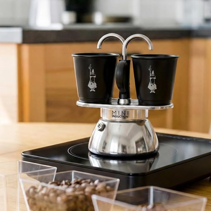 Bialetti Mini Express Induction Coffee Maker, Aluminium, Black, 2 Cups