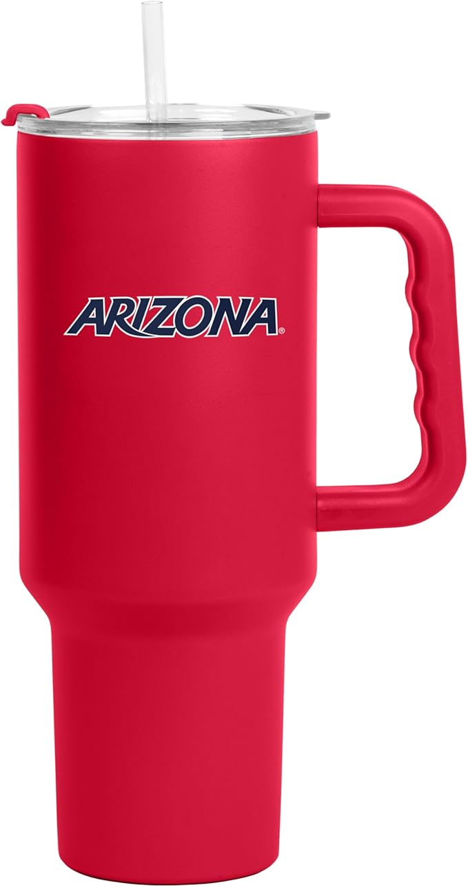 Logo Brands NCAA 40 oz Tumbler with Handle -Stainless Steel Insulated Travel Tumbler with Straw Lid – Powder Coated, Leak-Resistant, Keeps Drinks Hot/Cold – Great for Tailgating, or Everyday Use