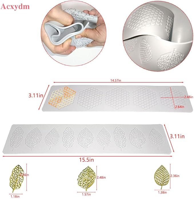 5PCS Leaf Molds Silicone,Acxydm Tuile Molds Silicone Baking Mold,Fondant Chocolate Molds Set with Silicone Leaf Mold and 3D Beehive Candy Lace Silicone Molds for Making Sugar Craft,Cupcakes