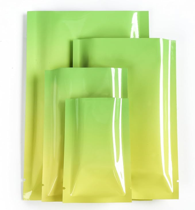 100 Pcs Custom Glossy Mini Mylar Bags, Custom Logo/Text/Barcode, Single Side One Color Print, Heat Seal Pouches with Tear Notches for Food, Small Business, Retail (Yellow Glossy, 10 * 15CM/4.0"*6.0")