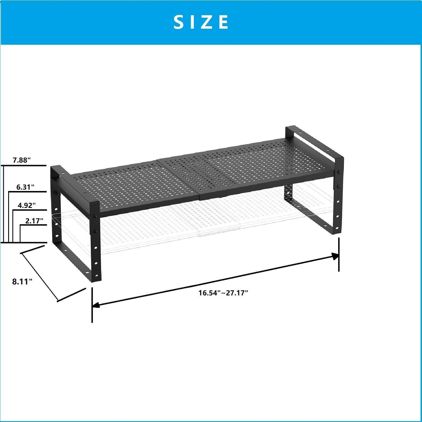 Expandable,Adjustable & Stackable Spice Rack, Cabinet Kitchen Countertop Shelf Organizer,Metal Pantry Storage Shelves - Space-Saving Storage Solution(1Pack/Black/Medium)