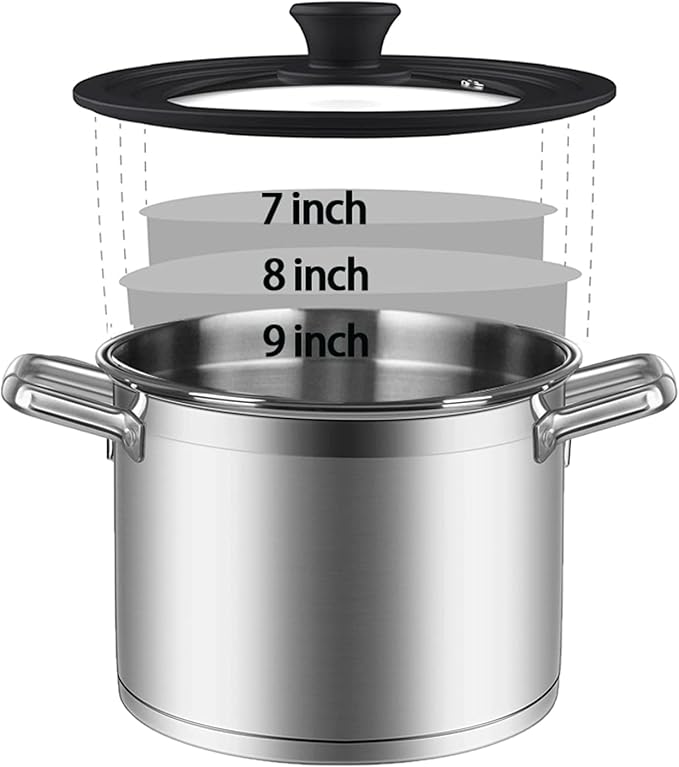Universal Pot Lid - Pan Lid Fits 7", 8", 9" Cookware, Tempered Glass with Heat-Resistant Silicone Rim and Handle, Black – for Frying Pans & Skillets