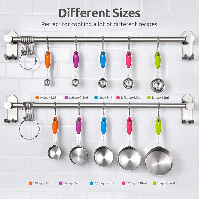 U-Taste 18/8 Stainless Steel Measuring Cups and Spoons (Set of 10, Multicolor), and 18/10 Stainless Steel Balloon Whisk for Kitchen Cooking with 12 Flex Wires (Aqua Sky)