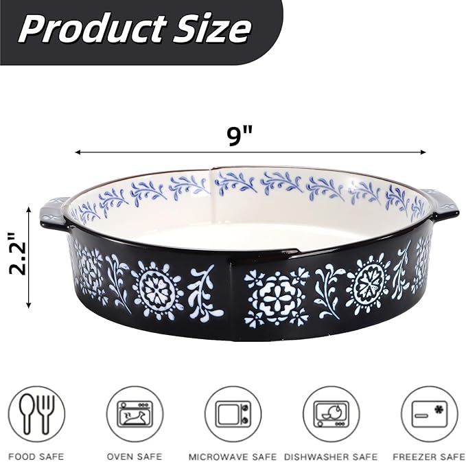 Covzoe 2 Pack Ceramic Pie Pan, 9 Inch Non-Stick Baking Dish with Double Handle, 44 Oz Deep and Fluted Pie Plate for Apple Pies, Quiche, Thanksgiving,Housewarming Gift
