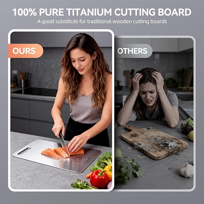 Titanium Cutting Boards, 100% Pure Titanium Kitchen Cutting Board, Double-Sided Non-Toxic Cutting Board, Ideal for Slicing and Dicing Meats, Features Handle, Dishwasher Safe,13"L*8"W