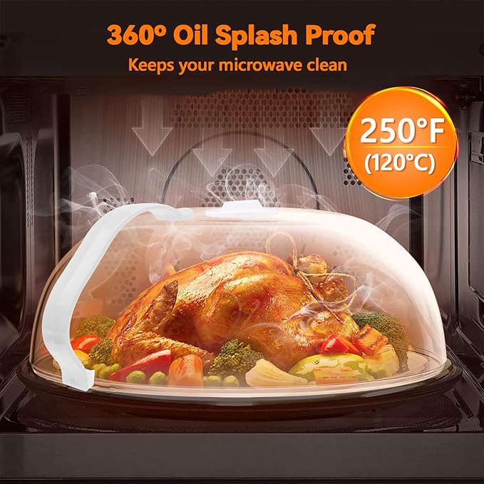 Microwave Splatter Cover for Food- 2 Pack with Handle, Steam Vents, Keeps Oven Clean, BPA Free