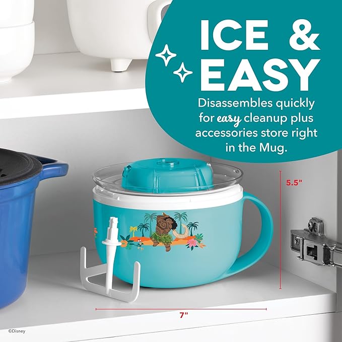 Disney Dash My Mug Ice Cream Maker - Makes Single Serving of Gelato, Frozen Yogurt, Sorbet & More - Easy to Clean & Use - Moana, 1 Bowl