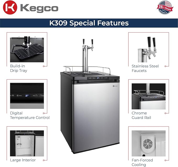 Kegco K309SS-2 24" Wide Dual Tap Stainless Steel Digital Kegerator