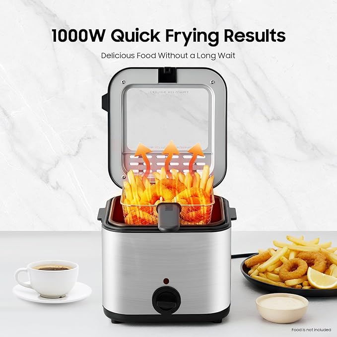 Deep Fryer with Basket, 2.5L Electric Deep Fryer, 1000W Electric Fryer with Viewing Window, Adjustable Temperature, Stainless Steel Body, For Make Various Fried Foods