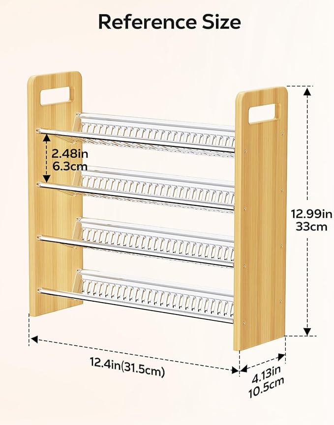 Nieifi Transparent & Wooden Spice Rack Rustproof, without Seasoning Jars,4-Tier ABS Plastic Spice Rack Organizer for Cabinet and Countertop,Thickened Corrosion-Resistant-Tiered Spice Rack