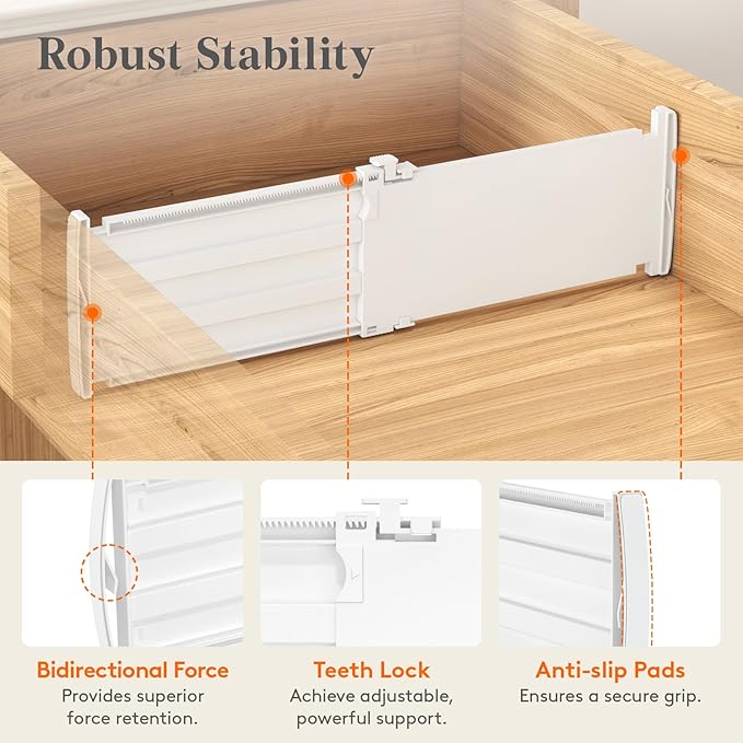 Lifewit 5" Tall 12 Pack Drawer Dividers, 30-47cm/11.5-18.5" Expandable Drawer Divider for Clothes, Adjustable Dresser Drawer Organizers, Drawers Separators for Dresser/Bathroom/Closet/Kitchen White