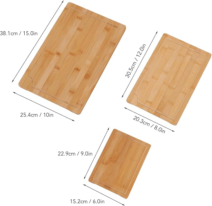 BAFOVY 3pcs Wood Chopping Boards Set, Smooth Cutting Boards with Grooves and Inner Handles, for Kitchen Food Prep and Serving