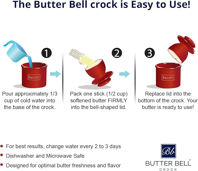 Butter Bell - The Original Butter Bell crock by L Tremain, a Countertop French Ceramic Butter Dish Keeper for Spreadable Butter, Antique Collection, Sea Spray