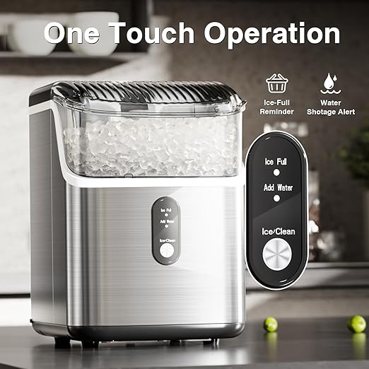 Antarctic Star Nugget Ice Maker Countertop, Chewable Nugget Ice Machine with Automatic Cleaning, Fast Ice Making 34Lbs/24H, One Click Operation for Party/Home/Bar/RV (Stainless Steel Silver)