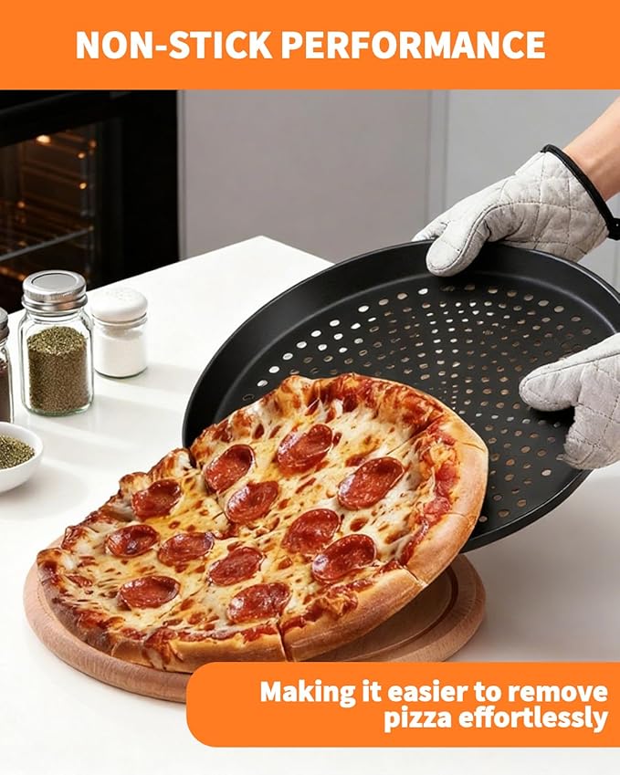 2 PCS 12-Inch Nonstick Pizza Pan with Holes, Perforated Carbon Steel Pizza Tray for Oven, Round Bakeware Pizza Tray for Home Restaurant Kitchen Baking