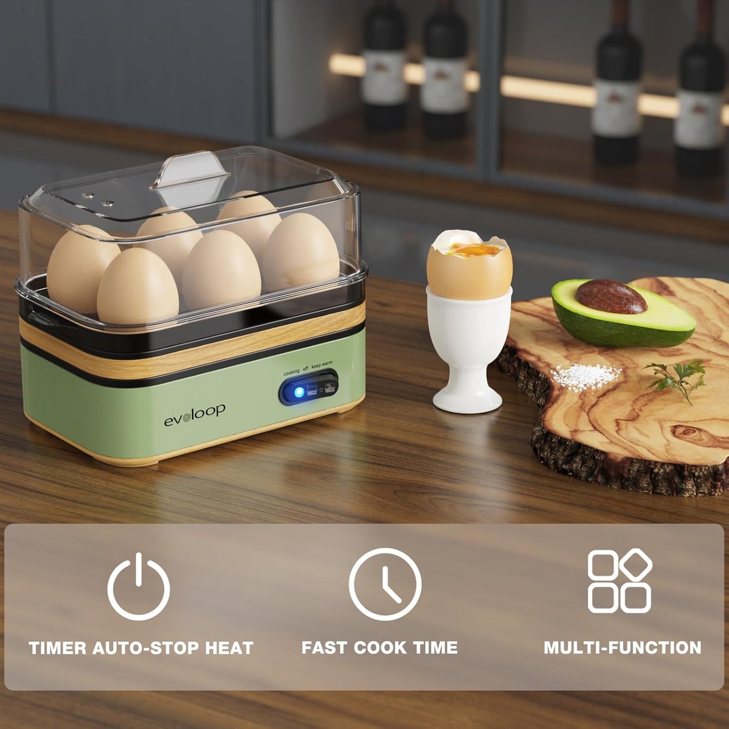 Rapid Egg Cooker Electric 6 Eggs Capacity, Soft, Medium, Hard Boiled, Poacher, Omelet Maker Egg Poacher With Auto Shut-Off, BPA Free (Green)