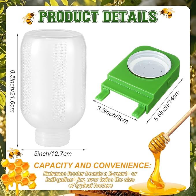 LemonRoad 4 Pcs Honey Bee Feeder for Beekeeping Beehive Entrance Feeder Watering Station with Extra Large Half Gallon Bottle Beekeeping Supplies for Outside Garden Feeding Sugar Syrup