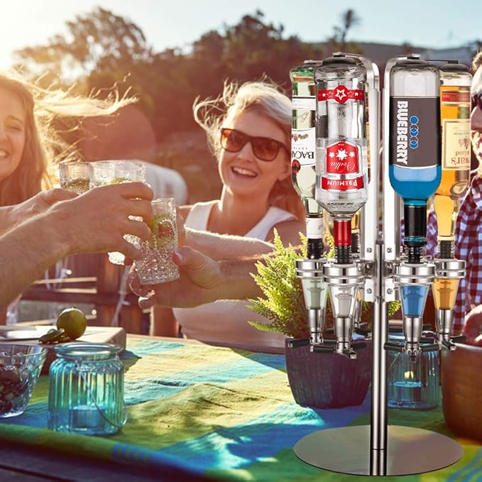 Liquor Dispenser, Alcohol Bar Rotating Liquor Holder Stainless Steel 6 Bottle Professional Revolving Liquor Dispenser