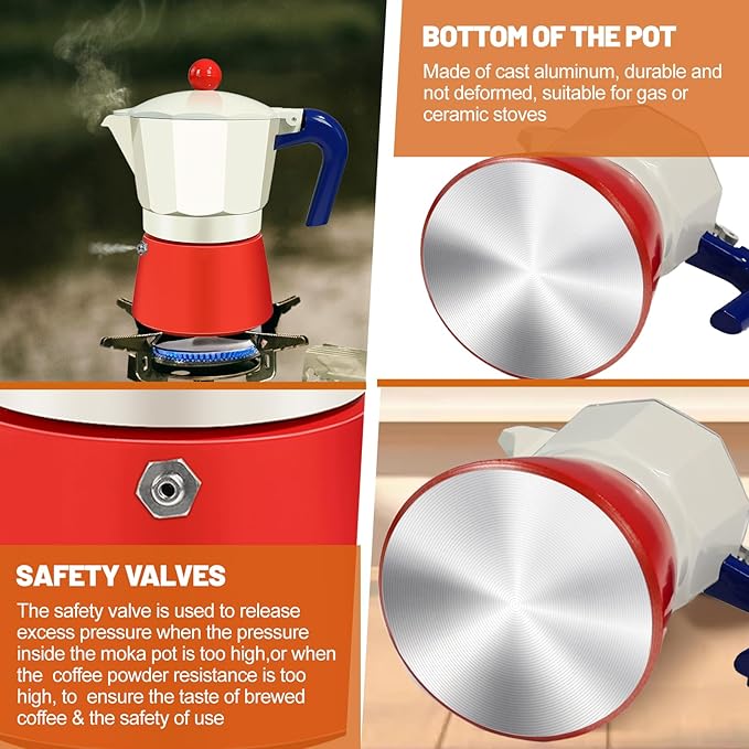 6 Cup Aluminum Espresso Stovetop Moka Pot Express Coffee Maker Percolator Italian Classic Mocha Coffee Machine for Italian and Cuban Cafe Brewing for Home Camping 300ml 10oz