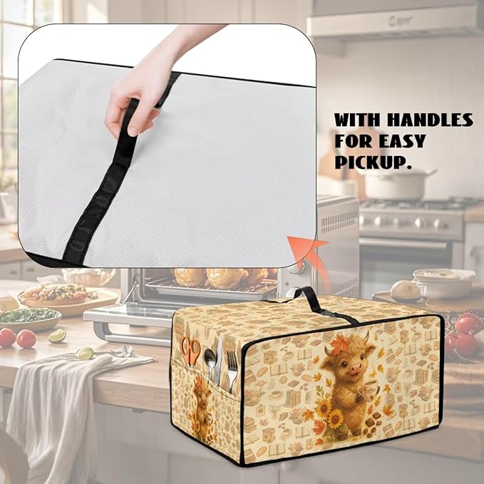 Toaster Oven Dust Cover Dustproof Convection Microwave Ovens Cover Stain-resistant Small Countertop Appliance Protector, S, Highland Cow Coffee Sunflower Fall Decor