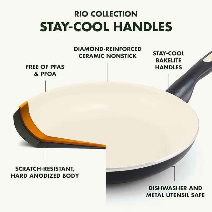GreenPan Rio 16 Piece Cookware Pots and Pans Set, Hard Anodized Healthy Ceramic Nonstick PFAS-Free, Bakelite Handles, Frypans, Saucepan, Saute Pan, Stock Pot, Kitchen Tools, Dishwasher Safe, Black