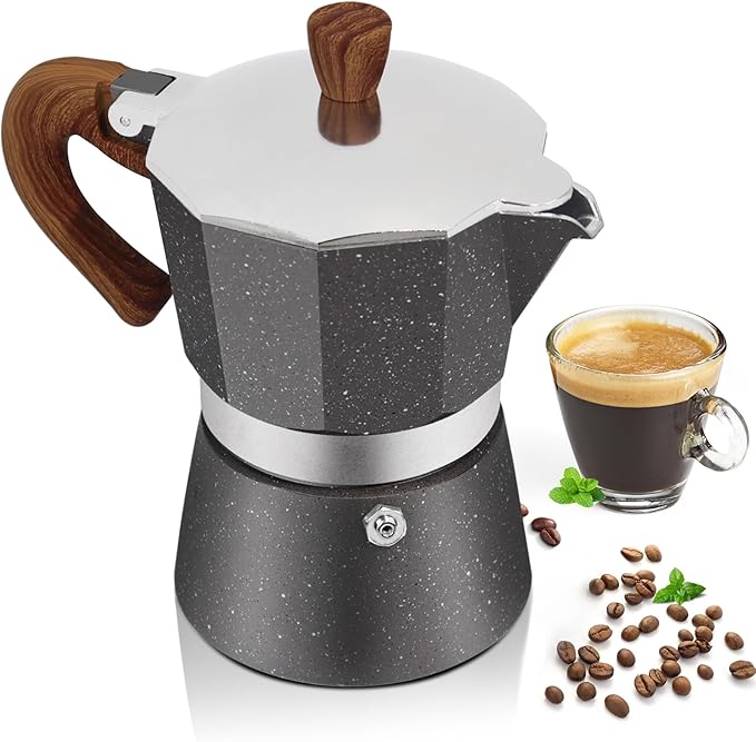 Aluminum 6 Cup 300ml Moka Pot Express Coffee Maker Stovetop Espresso Colorful Coffeemaker Italian Classic Style Brewing Greca Cafe Mocha Machine for Cafeteras Lover Camping Travel and Home Use 10oz