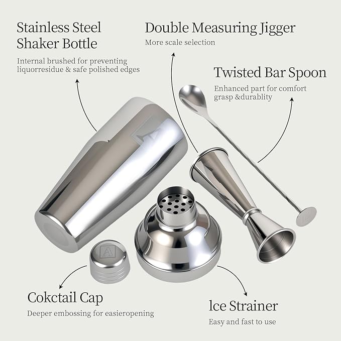 24oz Cocktail Shaker Set with 1 oz 2oz Jigger - Monogramm Initials Martini Shaker Set - 304 Stainless Steel Bar Shaker for Margarita,Mojito-Personalized Gift for Friend,Husband-O