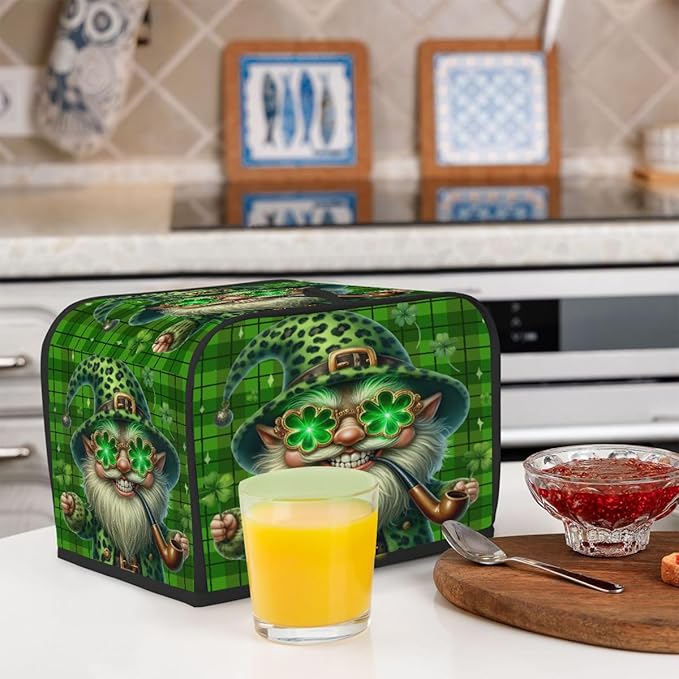 St Patrick Green Funny Gnome Toaster Cover 4 Slice Dust and Fingerprint Protection Toaster Bread Maker Covers Washable Kitchen Small Appliance Covers for Kitchen Accessories Decor Bakeware Women Gift