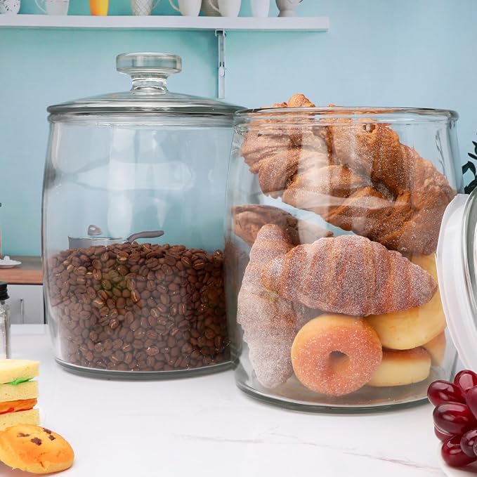 Maredash 1 Gallon glass jars, Cookie Jar & Candy Jar with Lid, Large Food Storage Container,glass jar with lid for Buffet, Coffee & Flour, Laundry Room Storage & Pantry 2pcs