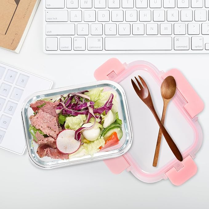 GULFLIN Small Glass Food Storage Containers 12 Pack-12oz Glass Containers with Lids for Meal Prep, Food Storage, Freezer to Microwave Safe, Air-Tight, Leak-Proof, Pink Set