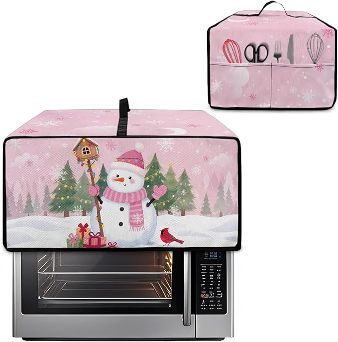Air Fryer Toaster Oven Dust Cover Washable Convection Oven Cover Stylish Kitchen Appliance Protector Decorations Countertop Accessories, S, Snowman Northern Cardinal Pink