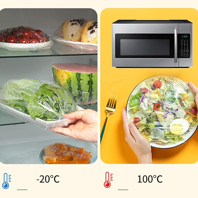 200PCS Plastic Elastic Bowl Covers Reusable,Food Storage Covers with Elastic Bowl Covers for Leftover, Plastic Covers for Bowls Fresh Keeping Bags for Family Outdoor Picnic (Thicken)