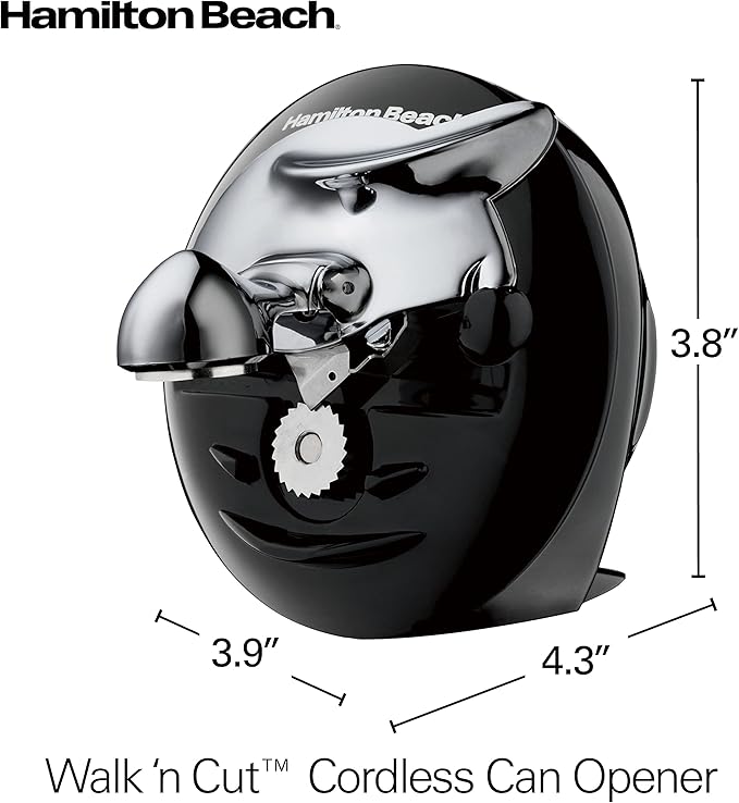 Hamilton Beach Walk 'n Cut Electric Can Opener for Kitchen, Use On Any Size, Automatic and Hand-Free, Cordless & Rechargeable, Easy Clean Removable Blade, Black (76501G)