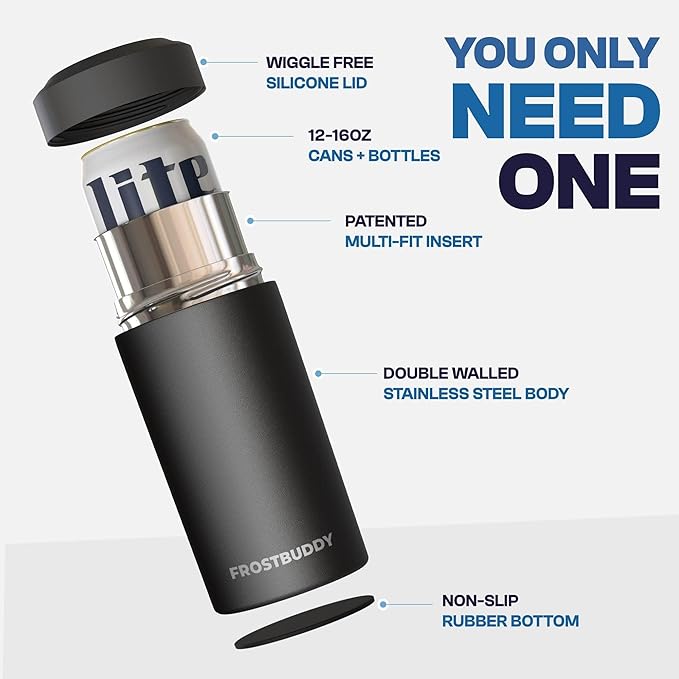 Frost Buddy Universal Can Cooler - Fits All - For Regular 12 & 16 oz or Slim-Size Bottles - Insulated Double-Walled Stainless Steel (Camoflag)