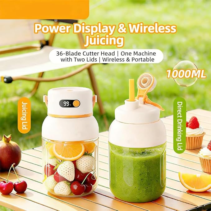 Portable Electric Juicer Cup with Zero Cord Hassle, USB-C Rechargeable Electric Blender with 18000 RPM Motor, Portable Wireless Juicer Cup for Home, Gym, Office and Outdoor (800ml 2pcs)