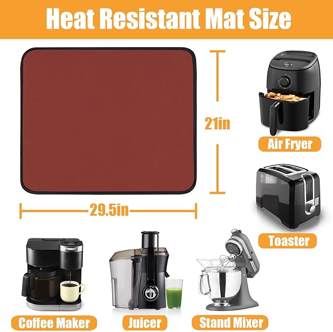Heat Resistant Mats for Kitchen Countertop 21x29.5in,Coffee Mat,Coffee Bar Mat for Countertops,Air Fryer Deep Fryer Mat to Protect Quartz Countertop,Kitchen Hot Pad,Waterproof mat for Kitchen (Red)