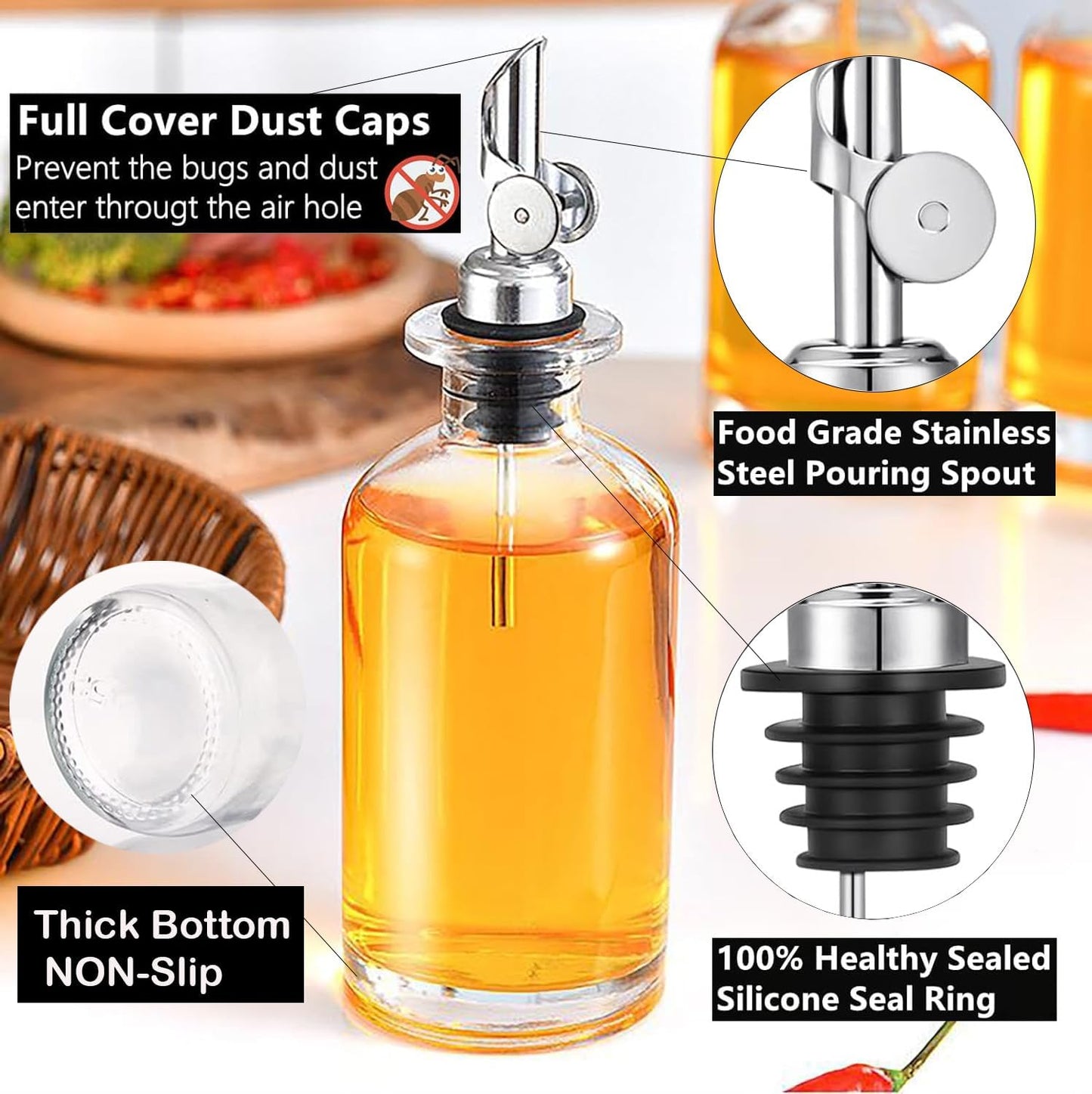 Pafusen 2 Pack Auto Flip Olive Oil Dispenser, Liquor Pour Spout, Oil Dispenser for Kitchen, Easily Turn Your Bottles into Dispensers for Liquor, Vinegar, Coffee Syrup or Oils, Weighted Pourer, Gold