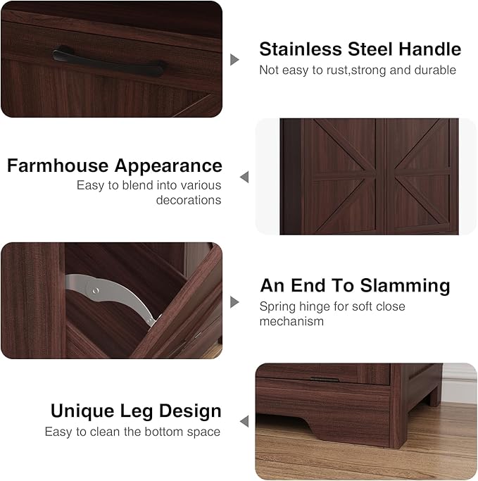 Befrases Double Tilt Out Trash Can Cabinet for 13 * 2 Gallon Garbage Can, Farmhouse Kitchen Garbage Trash Bin for Hidden Laundry Basket, Dual Dog Proof Recycling Cabinet for Living Room, Dark Brown