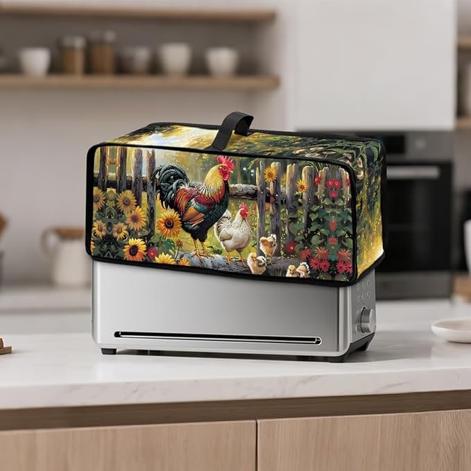 Toaster Cover Cute Farm Chicken Toaster Cover 2 Slice Long Slot Beige Slim Dustproof & Water-Resistant Dust Covers for Toasters 2 Slice Long Slot, Decor Kitchen Appliance Covers