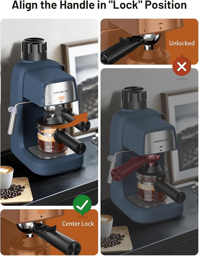KEENSTAR 3.5Bar Espresso Machine with Milk Frother, 800W Compact Espresso and Cappuccino Machine with Preheating Function, 4 Cup Espresso Maker for Cappuccino or Latte, Gift for Coffee Lover Update